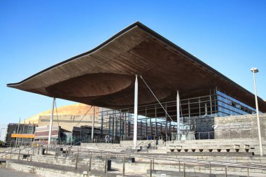 Cardiff, Wales, UK, September 14, 2016 :  The Senedd also known as the National Assembly Building home of the elected body holding the Welsh government to account and is a popular tourism travel destination visitor landmark of the city stock photo