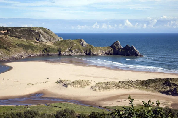 Tres Acantilados Playa Bahía Península Gower West Glamorgan Gales Reino — Foto de Stock