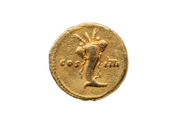 Rzymskie Złoto Aureus Repliki Monety Rewersu Rzymskiego Cesarza Domicjana Pokazuje — Zdjęcie stockowe