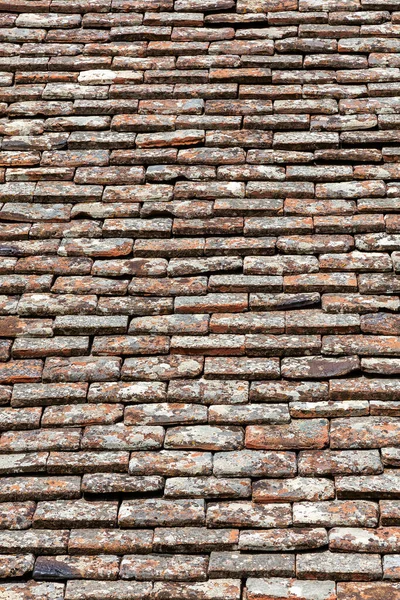 Stare Dachówki Tło Kamiennego Glinki Cegły Wzór Pomarańczowy Czerwony Tekstura — Zdjęcie stockowe