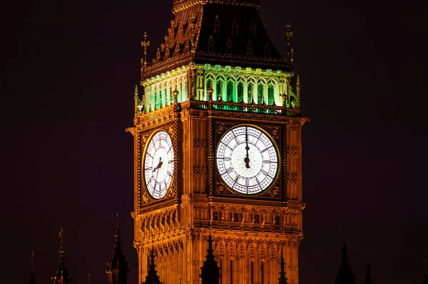 Big Ben Houses Parliament London England Night Striking Midnight New — Stock Photo, Image