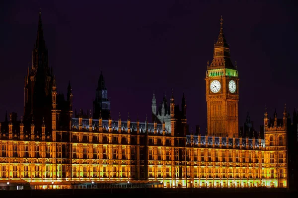 Big Ben Houses Parliament London England Noci Stávkující Půlnoc Předvečer — Stock fotografie