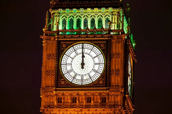 Big Ben Houses Parliament London England Night Striking Midnight New — Stockfoto