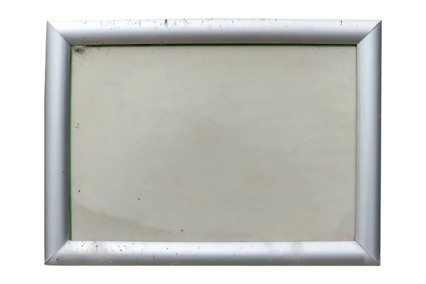Старая Выветриваемая Информационная Табличка Табличкой Белой Окрашенной Деревянной Рамой Пустой — стоковое фото