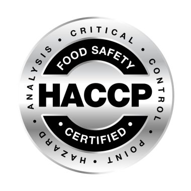 HACCP tehlike analizi kritik kontrol noktası, gıda güvenliği onaylı vektör rozet simgesi logosu