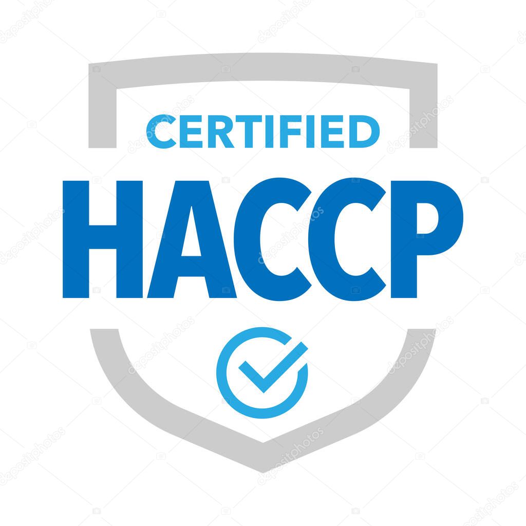 HACCP hazard analysis critical control point, food safety certified vector badge icon logo