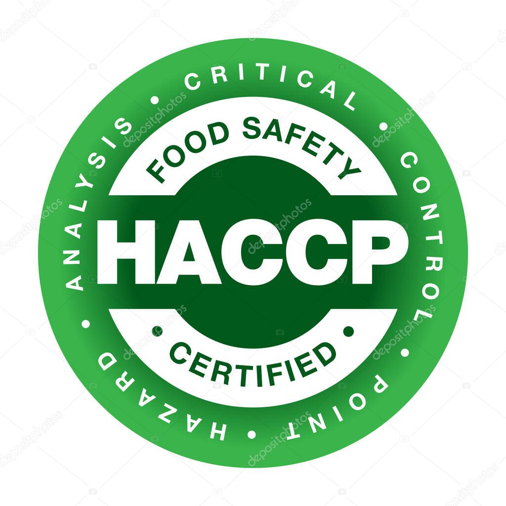 HACCP hazard analysis critical control point, food safety certified vector badge icon logo