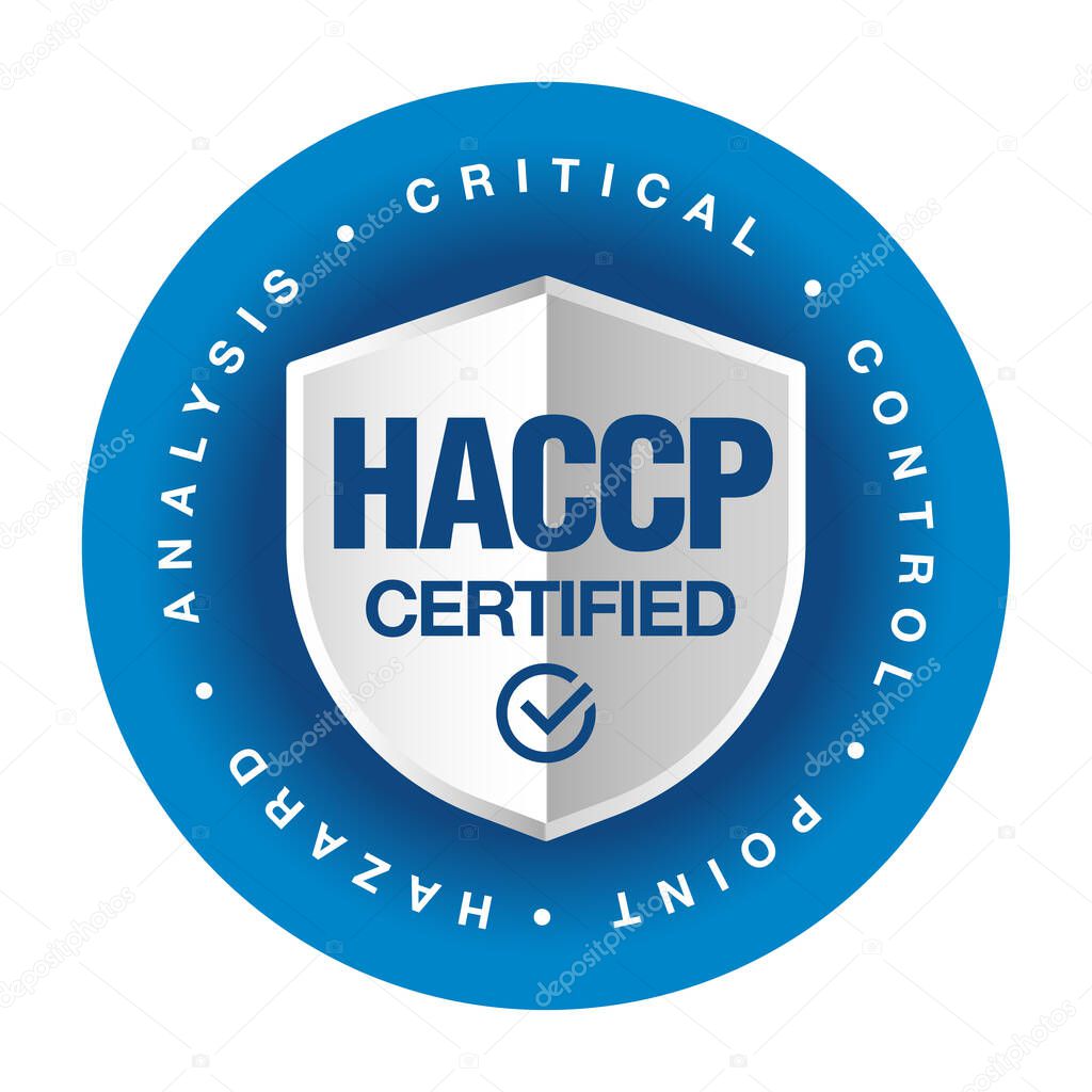HACCP hazard analysis critical control point, food safety certified vector badge icon logo