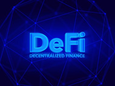 3D tasvir konsepti: Merkezi olmayan finans. Teknoloji geçmişi. Tel çerçeveler, parçacıklar, ağ.