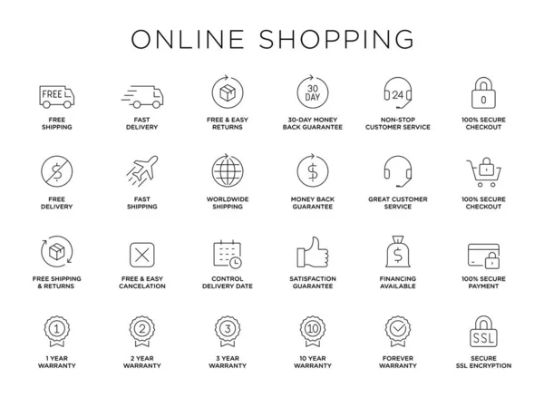 Commerce Set Icone Della Linea Shopping Online Concetti Grafica Moderna — Vettoriale Stock