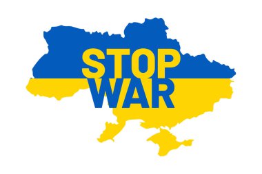 Ukrayna bayrağı taşıyan Ukrayna bayrağının yanındayım. Uluslararası protesto, Ukrayna 'ya karşı savaşı durdurun. Vektör illüstrasyonu
