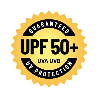 UPF simgesi. Ultraviyole koruma faktörü işareti. Ultra mor güneş ışınları koruma sembolü. Vektör illüstrasyonu.