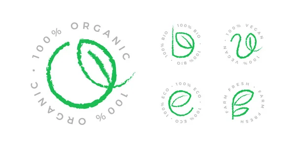 100 Bio Orgânico Eco Vegan Fazenda Fresco Produto Natural Vetor —  Vetores de Stock