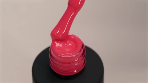 Gel poli rose texture épaisse. Vernis s'écoule d'une brosse dans un tube noir — Video