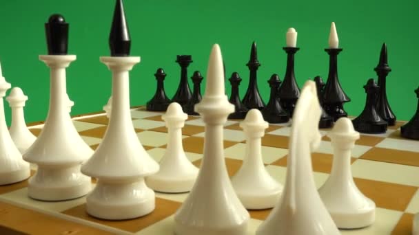 Шахи Шаховій Дошці Постріл Проти Зеленого Фону Хромакі — стокове відео