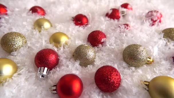 Caída Nieve Los Juguetes Navidad Fondo Decorativo Movimiento Lento — Vídeos de Stock