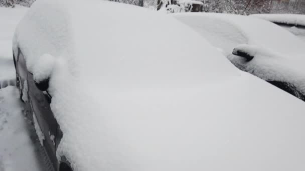 Auto Parkeerplaats Bedekt Met Sneeuw — Stockvideo