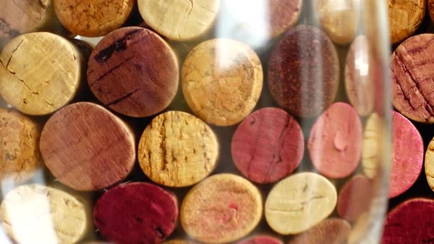 Pouring Wine Glass Background Wine Corks — Stock Video