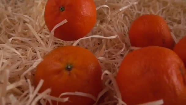 Falling Tangerines Straw Slow Motion — Stockvideo