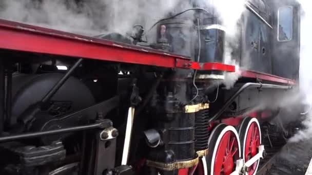 Retro Steam Locomotive Prepares Leave Station — Vídeo de Stock