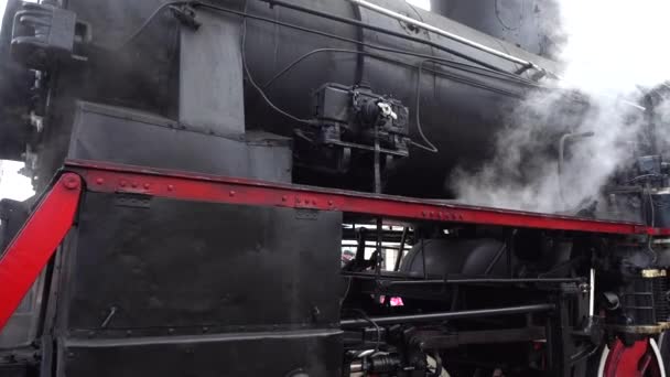 Una Locomotora Vapor Retro Prepara Para Salir Estación — Vídeo de stock