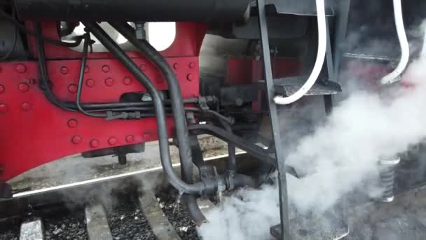 Retro Steam Locomotive Prepares Leave Station — Stockvideo