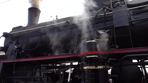 Lviv Ukraine January 2022 Retro Steam Locomotive Prepares Leave Station — Stockvideo