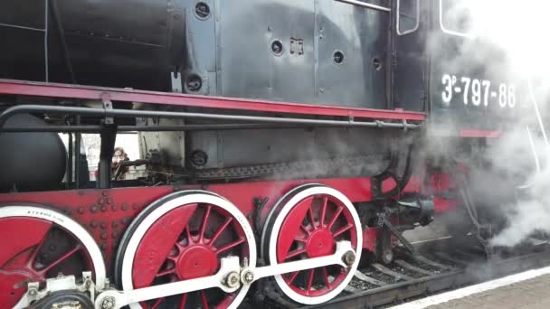 Lviv Ukraine January 2022 Retro Steam Locomotive Prepares Leave Station — стоковое видео