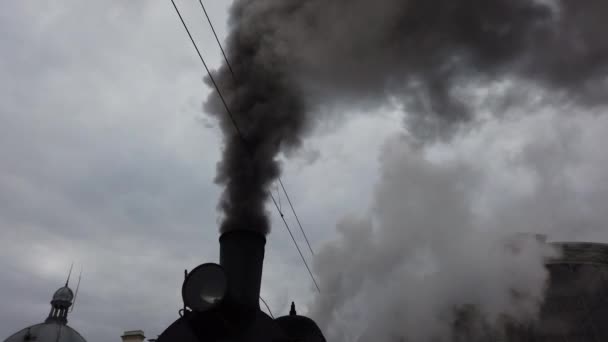 Una Locomotora Vapor Retro Prepara Para Salir Estación — Vídeo de stock