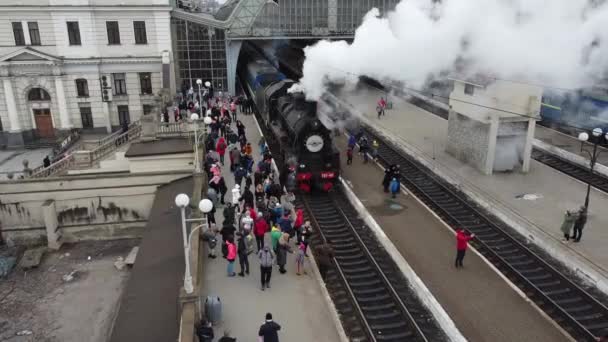 Lviv Ukraine January 2022 Retro Steam Locomotive Prepares Leave Station — Stok video