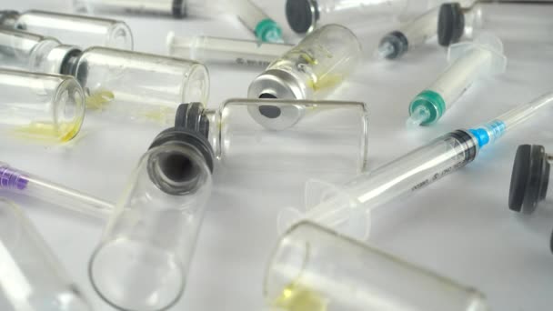 Syringes Ampoules White Background — Stock Video