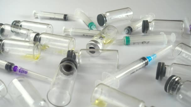 Syringes Ampoules White Background — Stock Video
