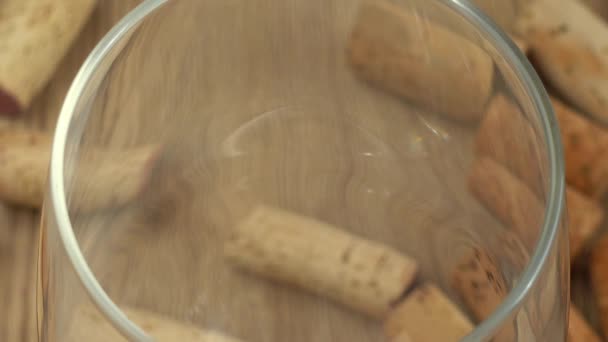 Wine Poured Glass Background Wine Corks — Stock Video