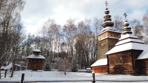 Staré Ukrajinské Tradiční Vinobraní Vesnice Prvky Architektury Dřevěný Kostel — Stock video