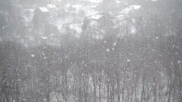 Sneeuwvlokken Naar Boven Vallen Tijdens Wintersneeuwval Abstractie Langzame Beweging — Stockvideo