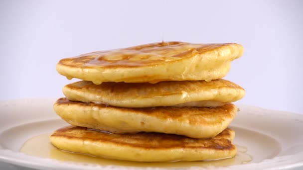 Pancakes Honey White Background — Stock Video