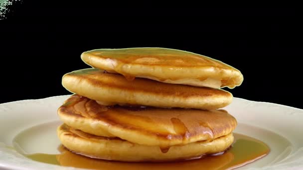 American Pancakes Maple Syrup Alpha Channel Included — Stock Video