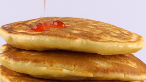 Pancakes Strawberry Topping White Background — Stock Video