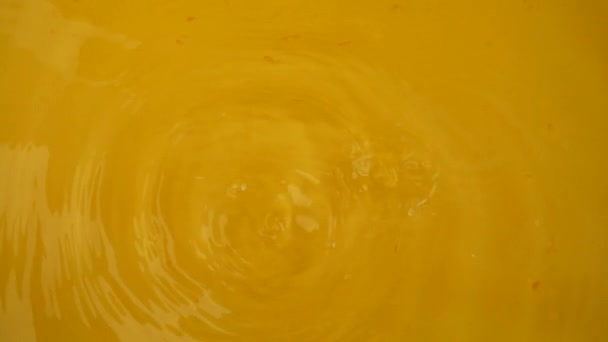 Grapefruitscheiben Fallen Auf Orangefarbenem Hintergrund Ins Wasser Zeitlupe — Stockvideo