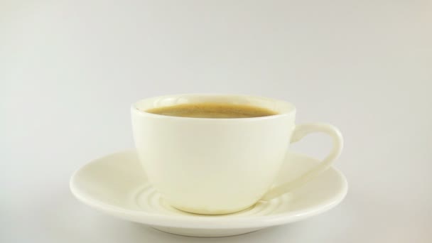 Zucker Eine Tasse Kaffee Fallen Lassen Zeitlupe — Stockvideo