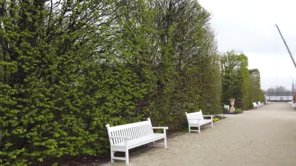 Alley White Benches Gardens Royal Castle Warsaw Poland — Video Stock
