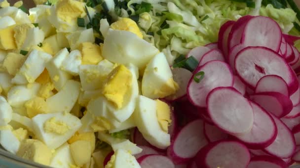 玻璃碗里的沙拉配料 卷心菜 — 图库视频影像