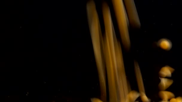 Falling Popcorn Mais Grains Black Background Slow Motion — Stock Video