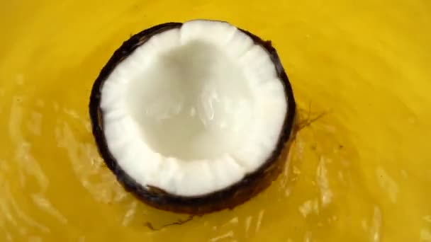 Rotating Segment Ripe Juicy Coconut Orange Background Slow Motion — Stock Video