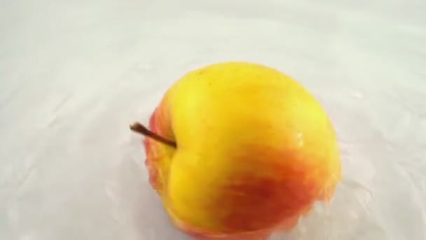 Obracające Się Dojrzałe Jabłko Wodzie Białym Tle Zwolniony Ruch — Wideo stockowe