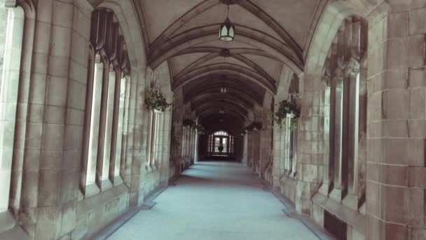 Üniversite Manastırlarının Bir Bölümünü Oluşturan Bir Koridor Knox College Toronto — Stok video