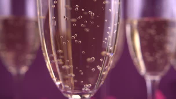 Glasses Sparkling Wine Purple Background — Stockvideo