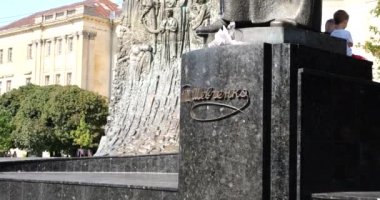 LVIV, UKRAINE - AUGUST 02, 2022: Monument to Taras Shevchenko in the center of Lviv, Ukraine.