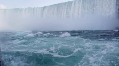 Niagara Falls. View on Horseshoe Falls from boat in time of Voyage to the Falls Boat Tour.