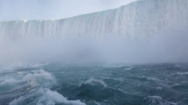 Niagara Falls. View on Horseshoe Falls from boat in time of Voyage to the Falls Boat Tour.